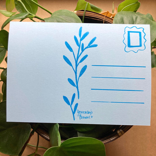 Postcard Print - Blue Cherry Doodle Flower