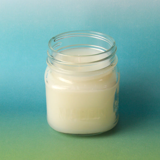 Mason Jar Candle - Square Jar, Daisy Lids- Beach Linen