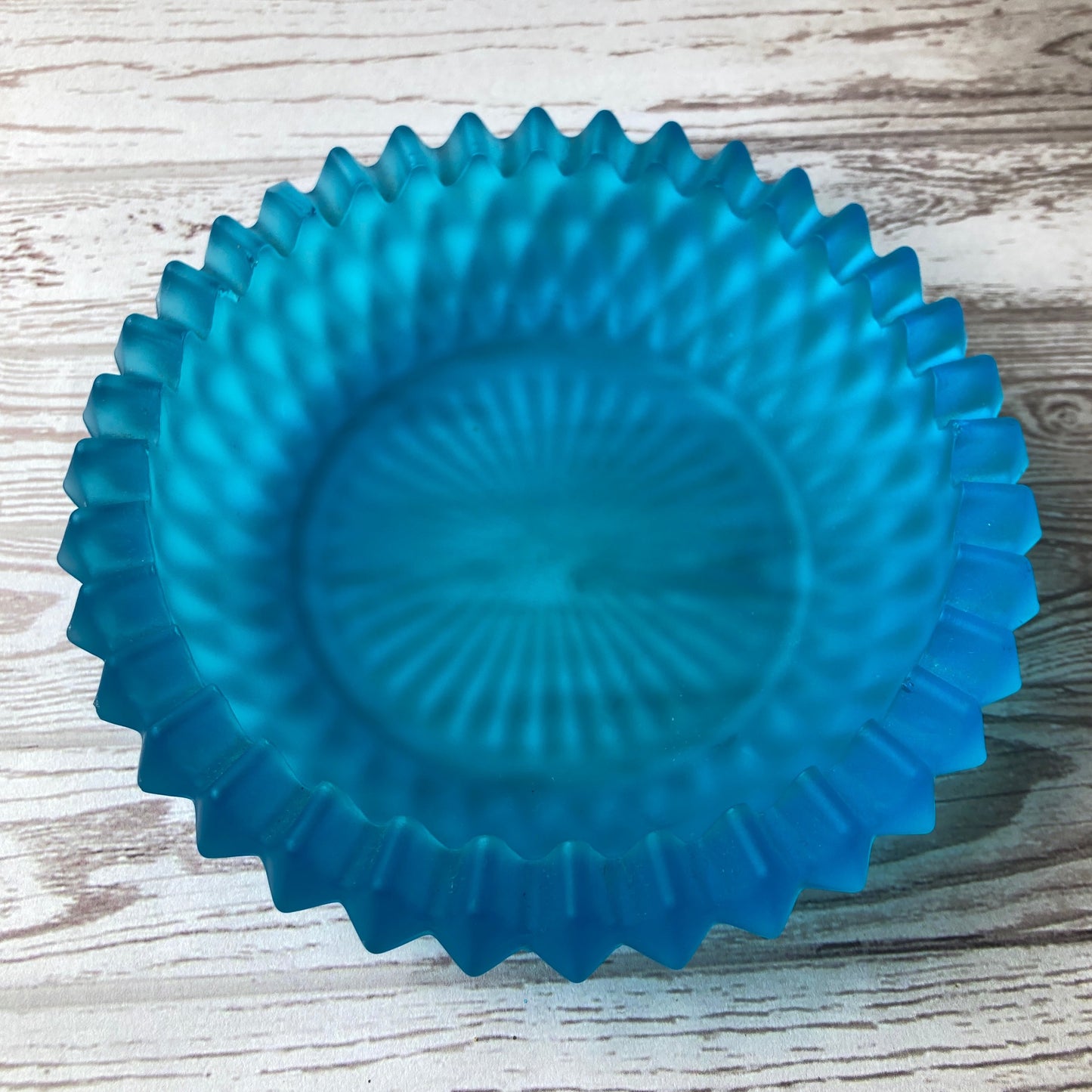 Ashtray - Dimond Depression Glass Frosted Blue Glass