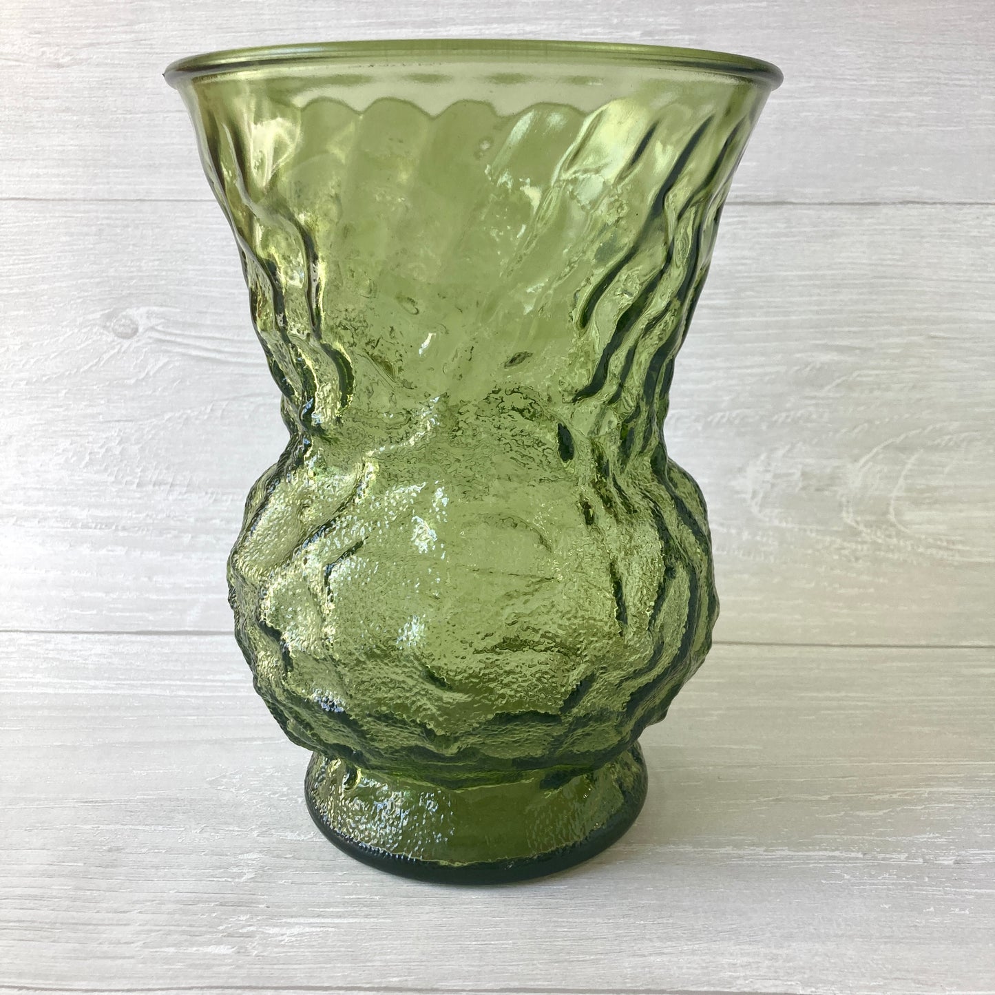 Green Crinkle Glass Tall Vase
