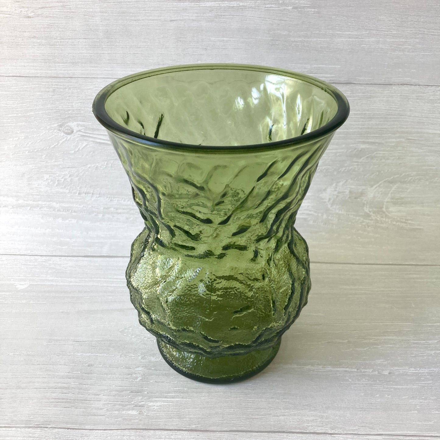 Green Crinkle Glass Tall Vase