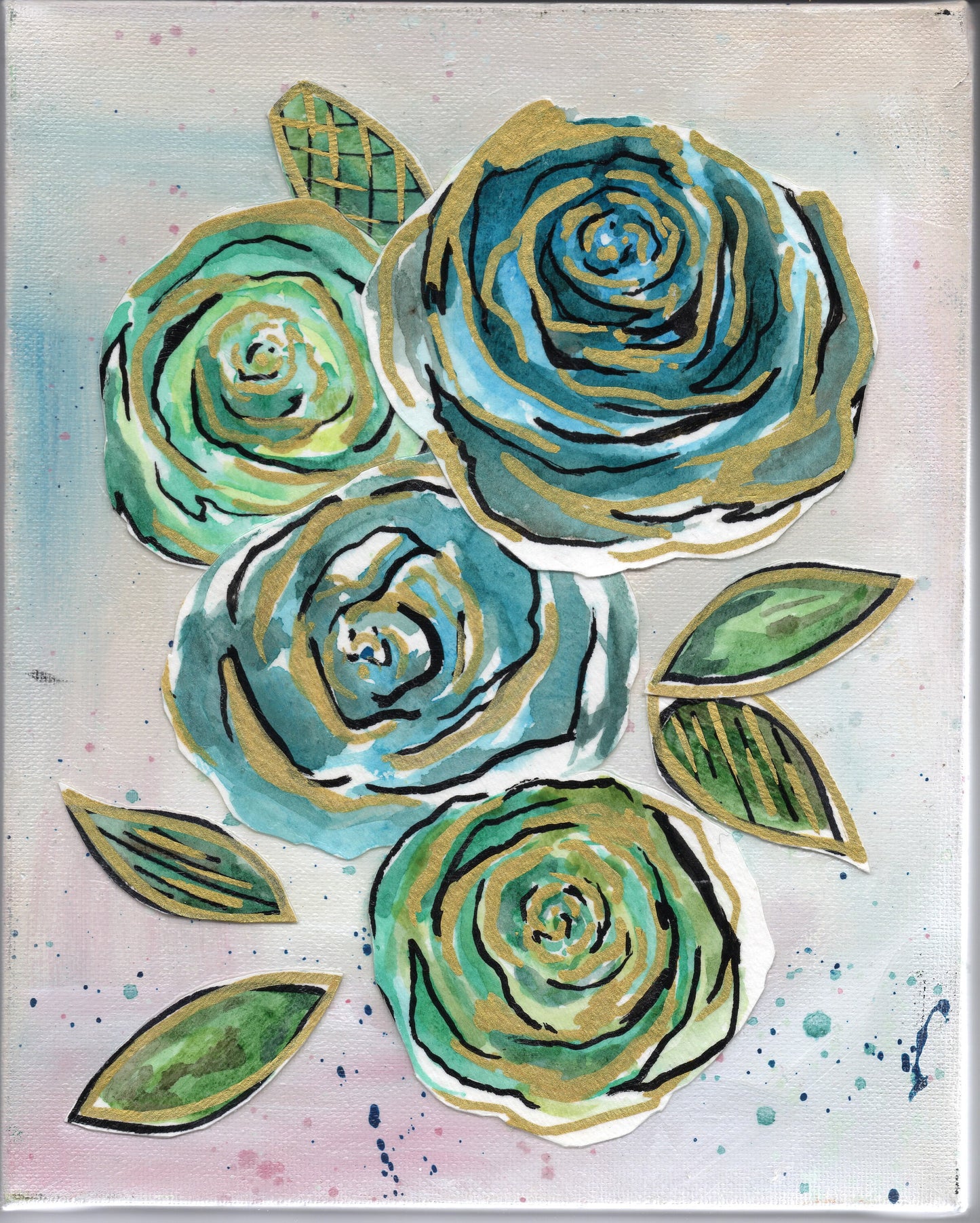 Navy Doodle Flower Collage, Original