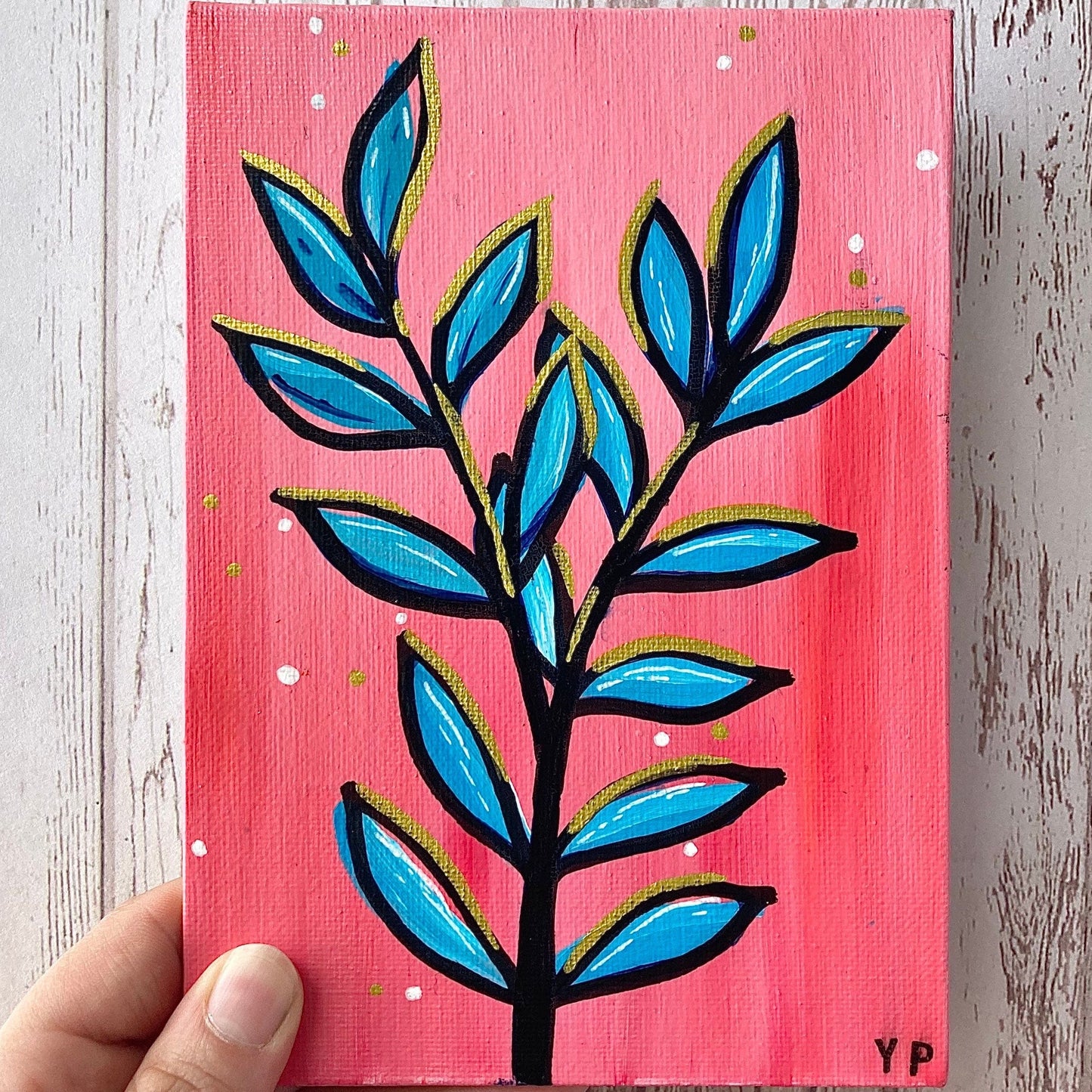 Nature Doodle, Original Painting, Botanical Leaves