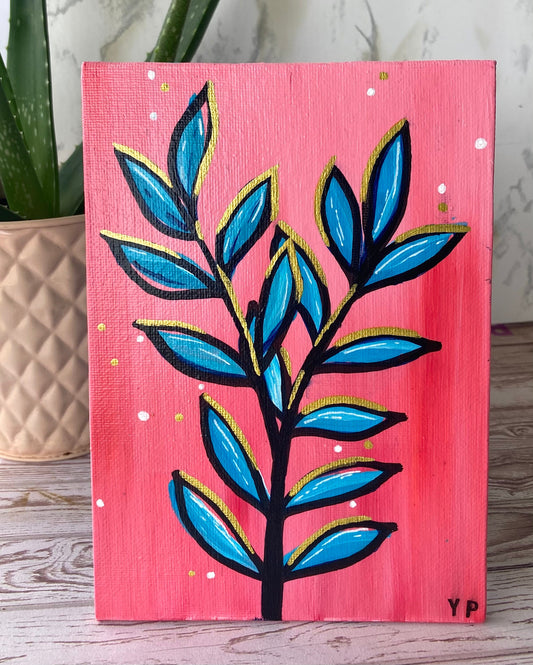 Nature Doodle, Original Painting, Botanical Leaves