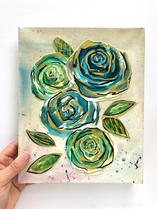 Navy Doodle Flower Collage, Original