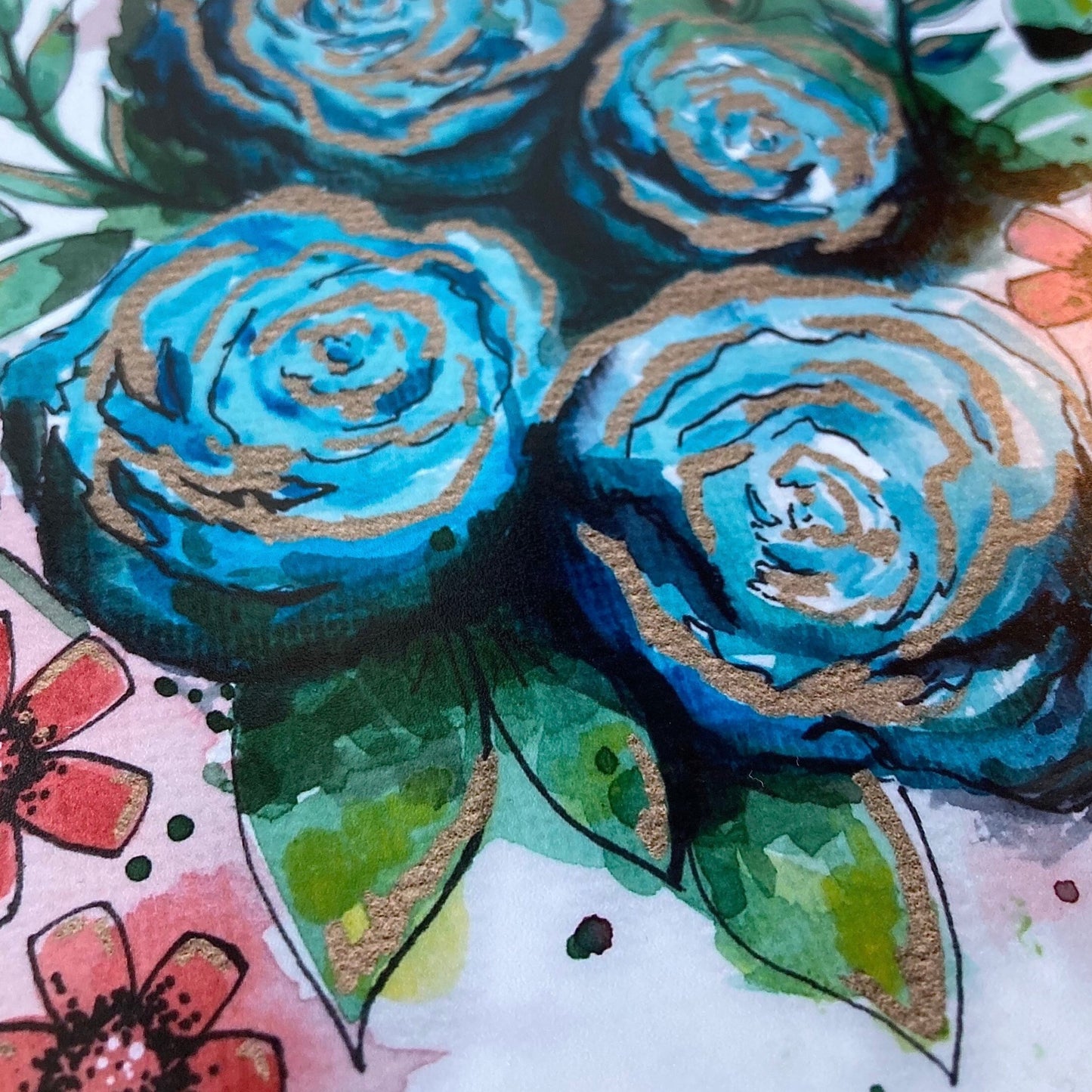Doodle Flower: Blue Cherry - 8x10 Print FRAMED