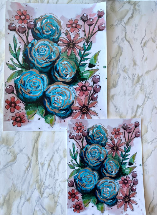 Doodle Flower: Blue Cherry - 8x10 Print FRAMED