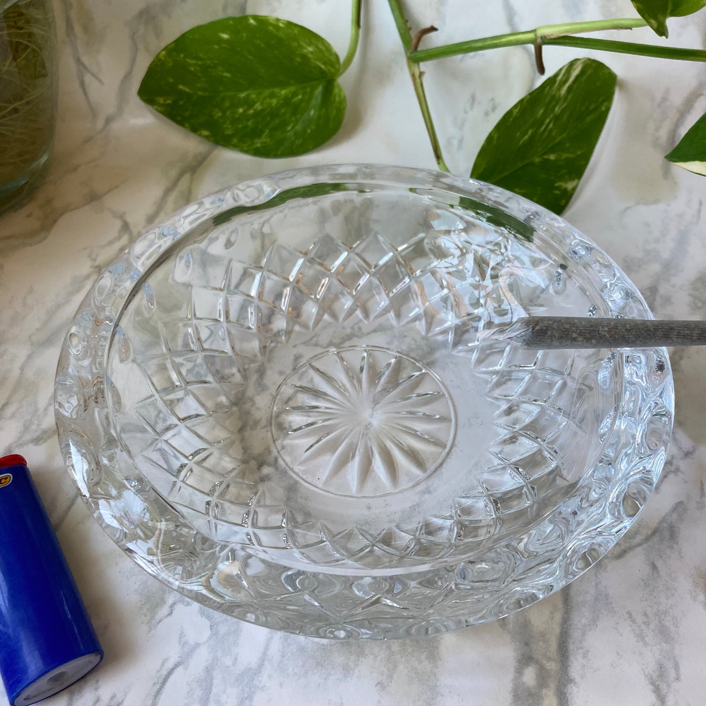 Ashtray- 1950s Crystal Glass Mandala