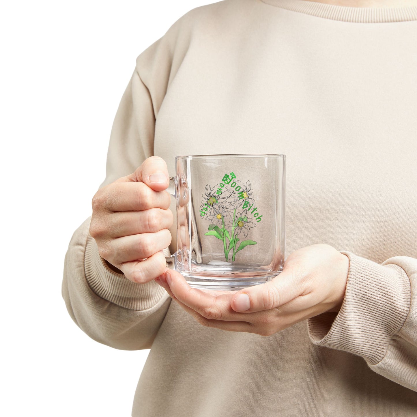 Glass Mug — "Bloom Bitch” Edelweiss Flower Cup