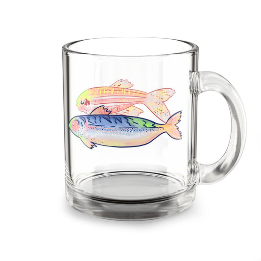 10oz Glass Mug — Colorful Watercolor Fish