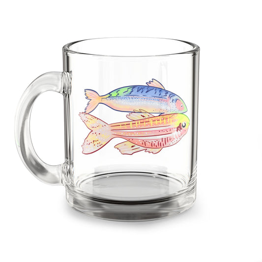 10oz Glass Mug — Colorful Watercolor Fish