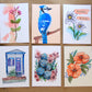 Postcard Print - Blue Cherry Doodle Flower