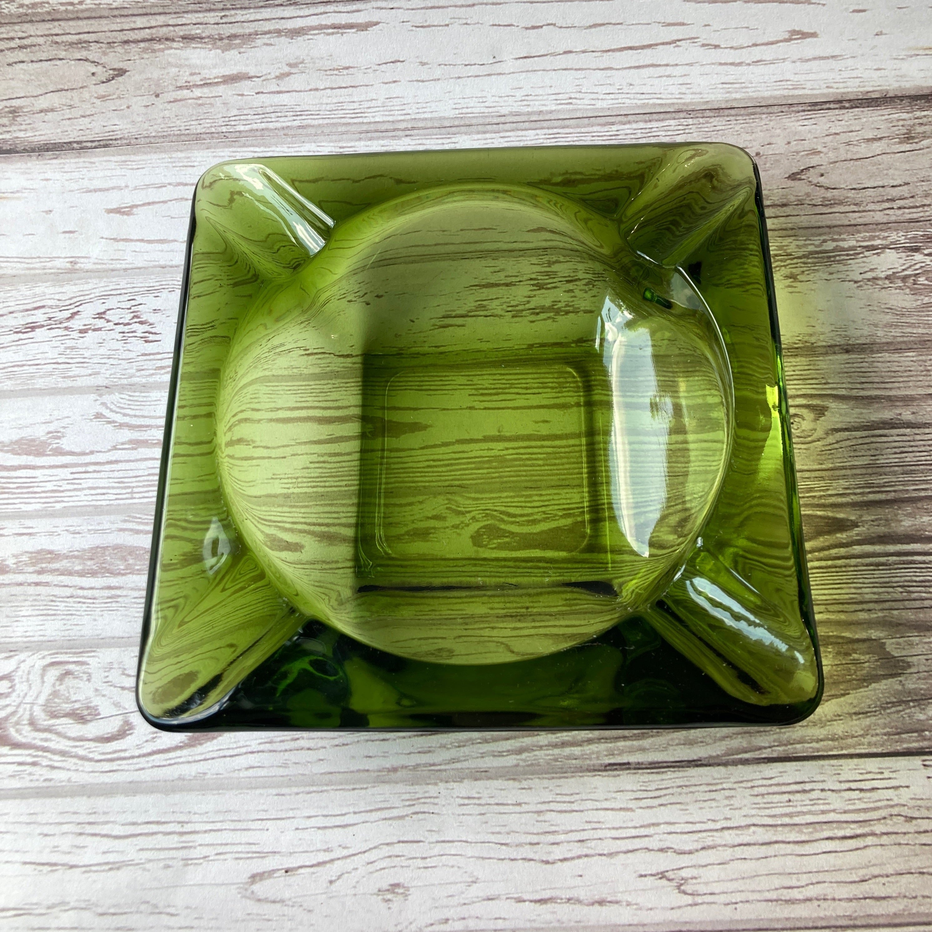 Anchor Hocking Green Soreno Glass Ashtray - Ruby Lane