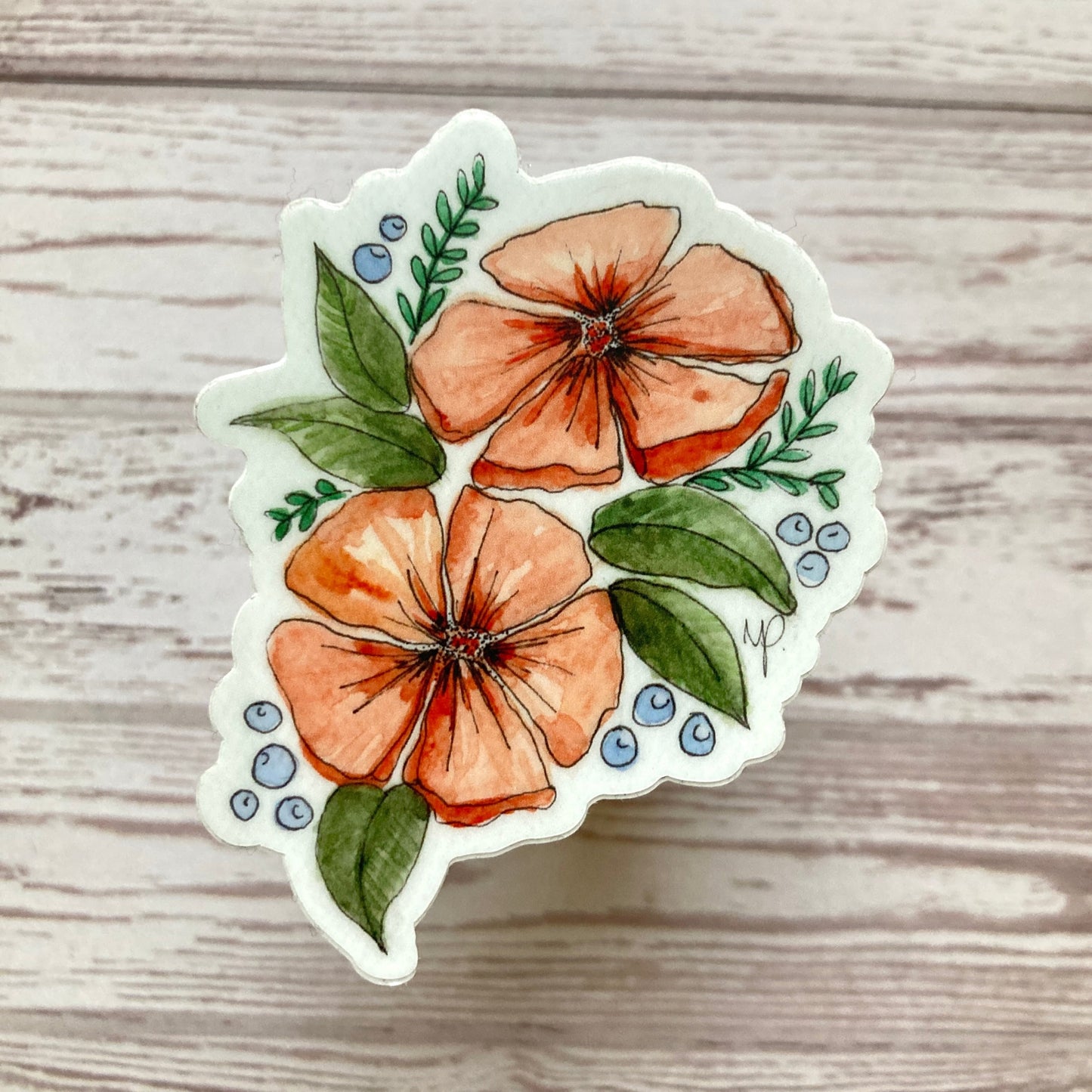 Sticker- Orange Watercolor Flowers