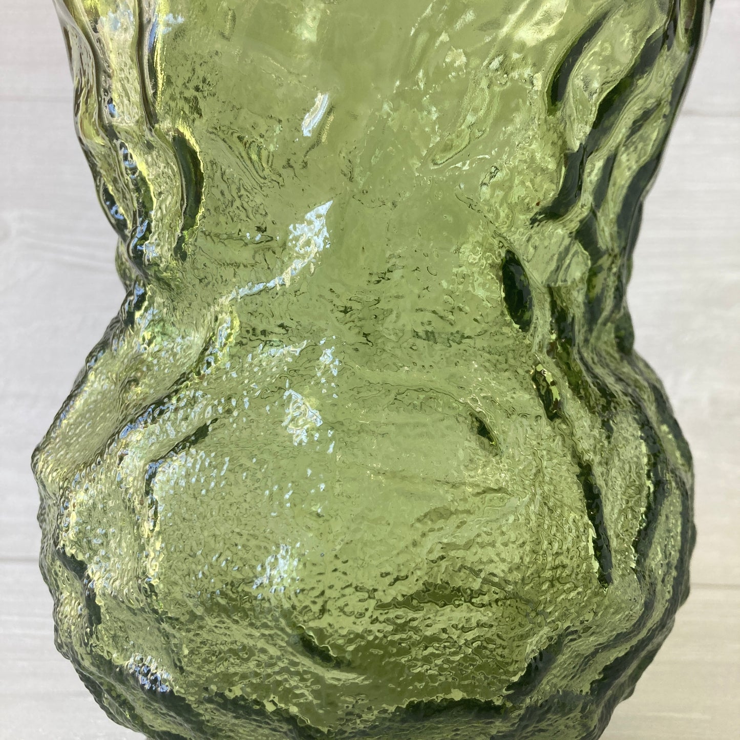 Green Crinkle Glass Tall Vase