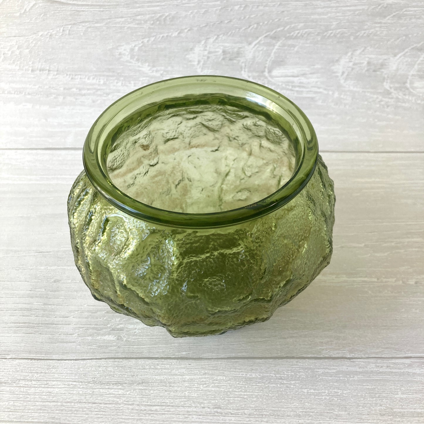 Green Crinkle Glass Short Vase