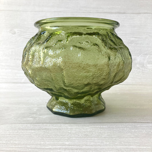 Green Crinkle Glass Short Vase