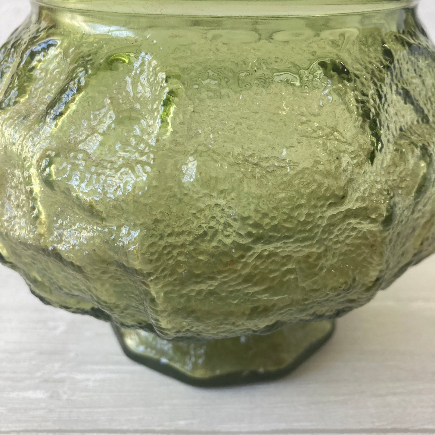 Green Crinkle Glass Short Vase