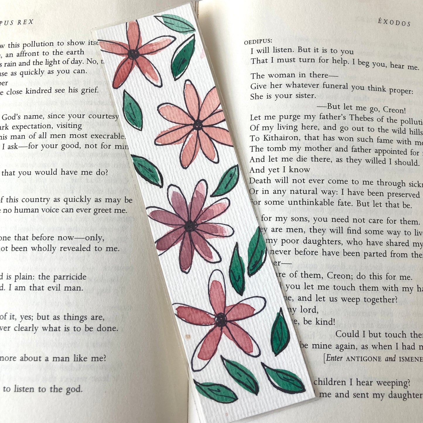 Pink Flower Watercolor Bookmark