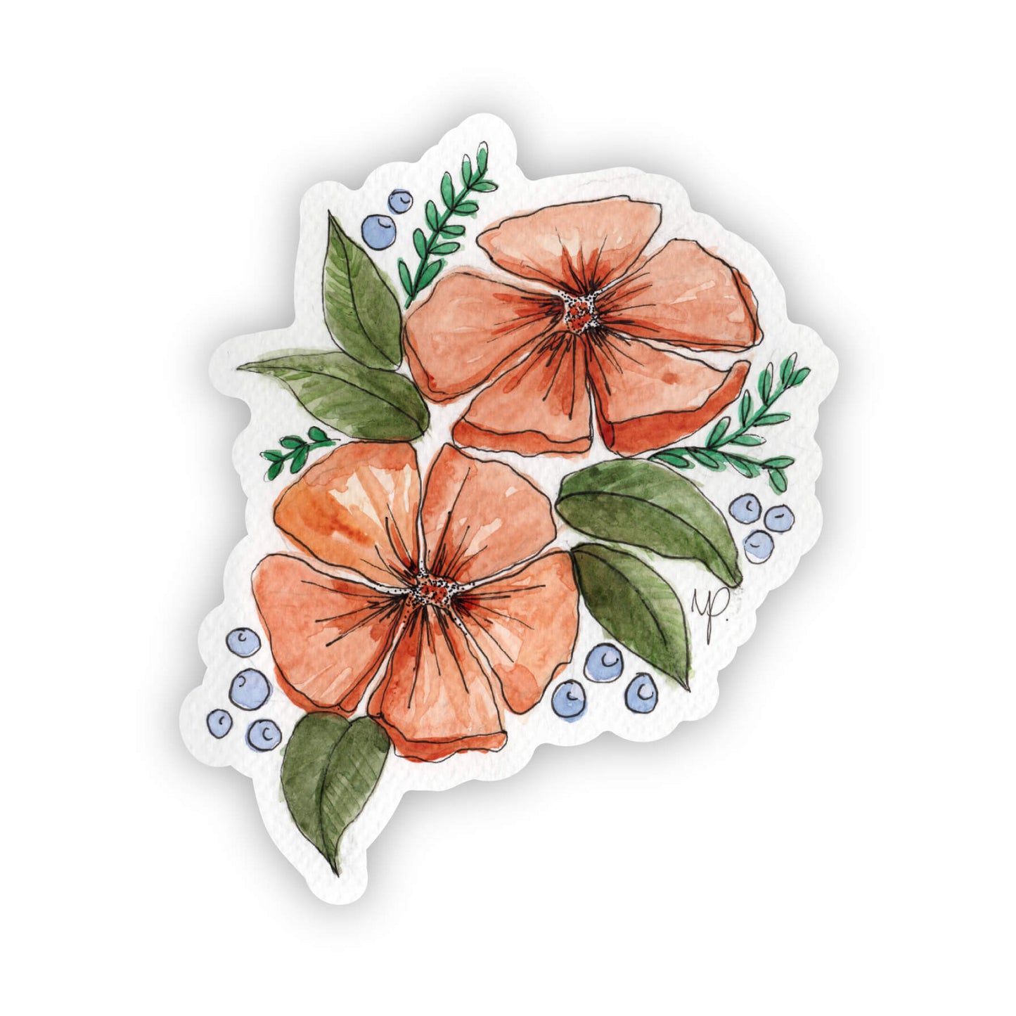 Sticker- Orange Watercolor Flowers