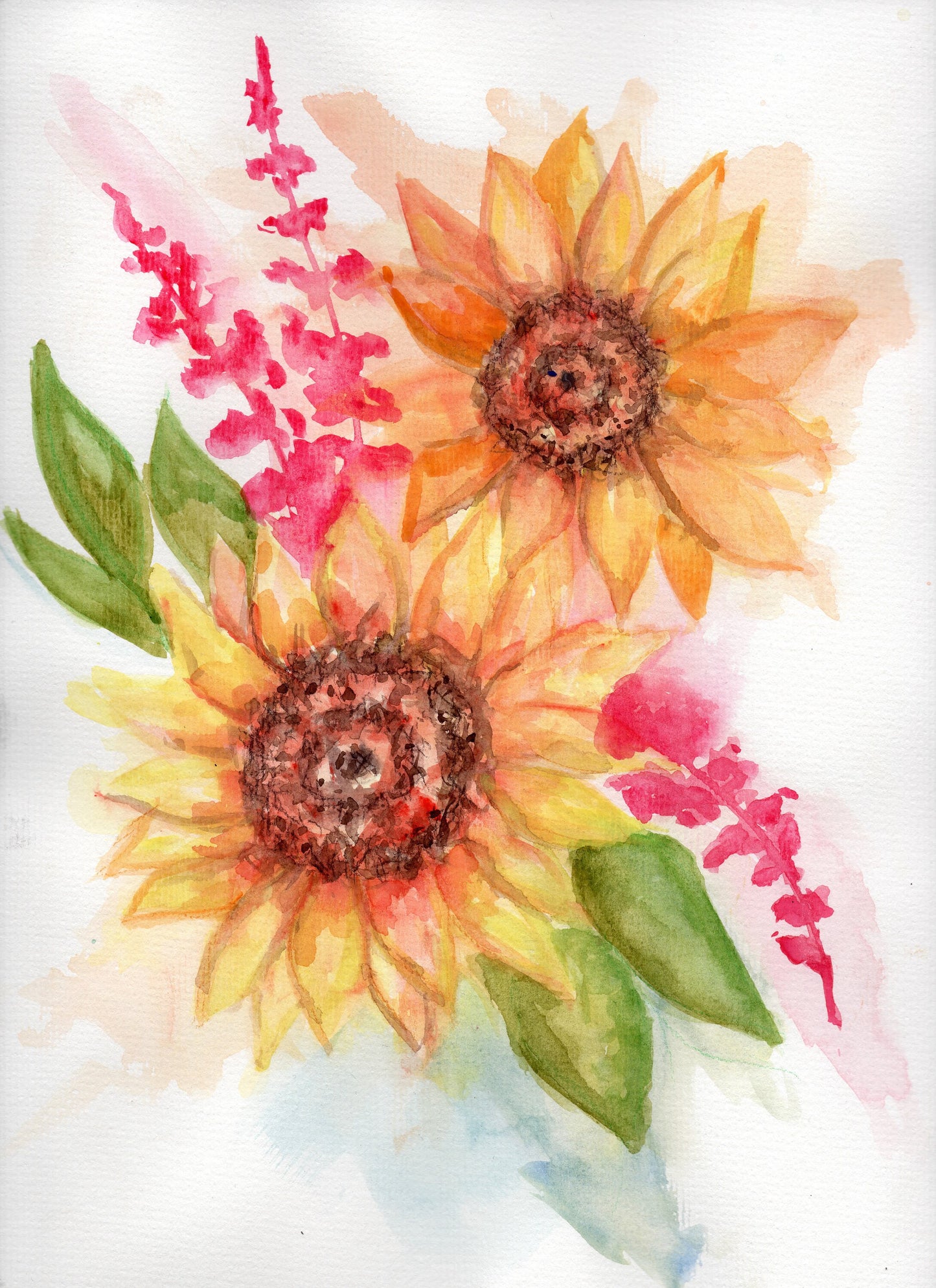Loose Watercolor Sunflowers, Original Painting