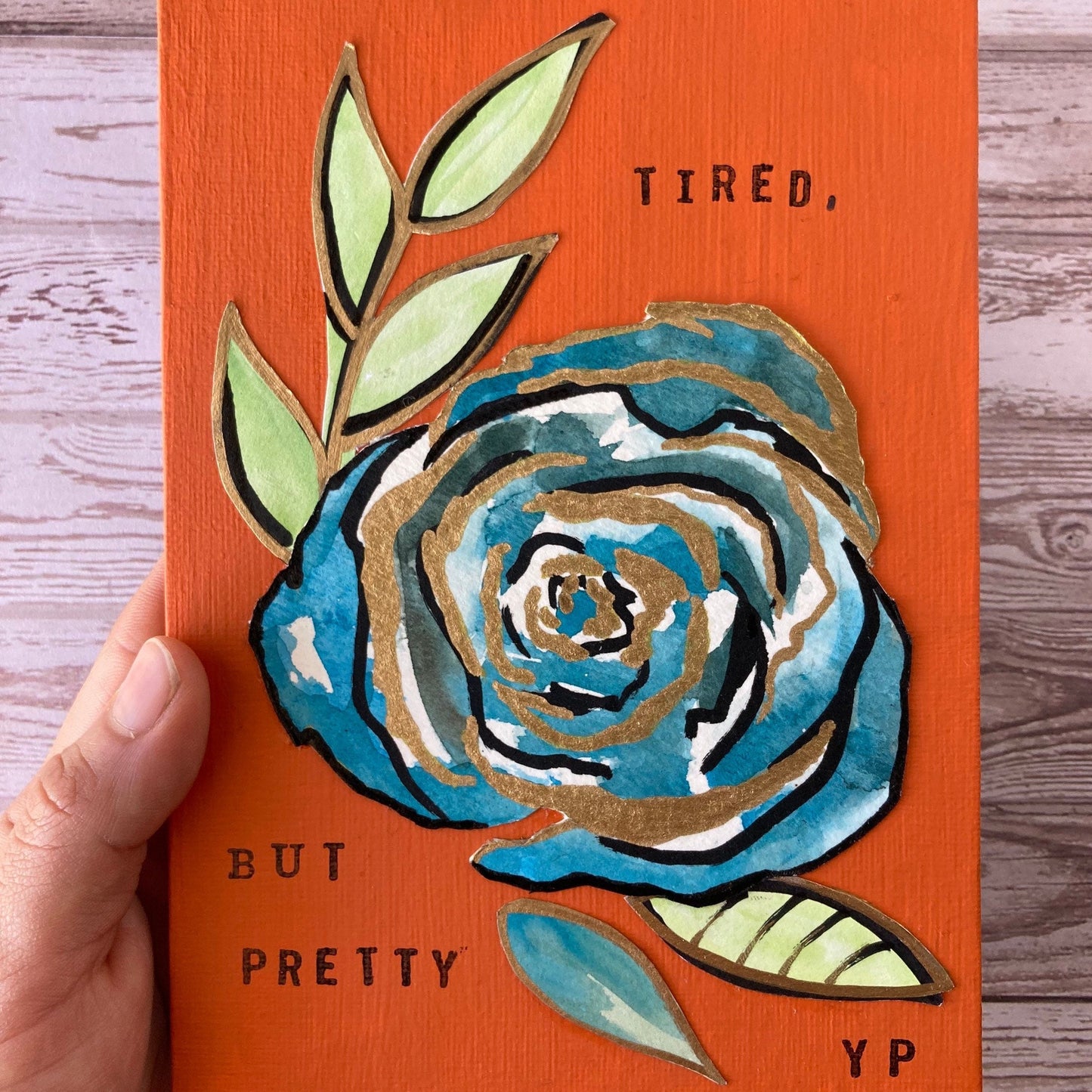 Tired, But Pretty Original Collage Watercolor Painting