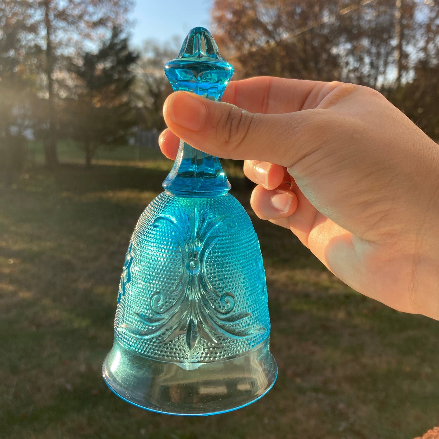 Vintage Blue Glass Hand Bell